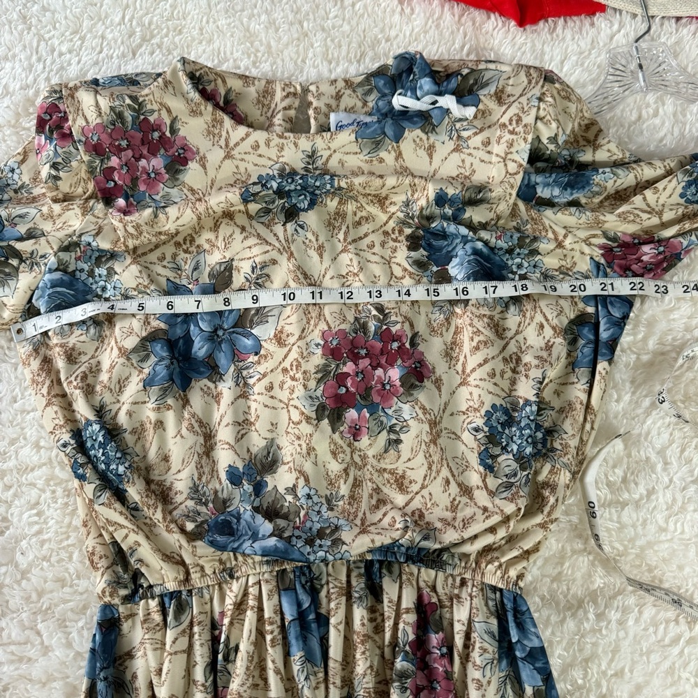 Vintage Good Times 1980’s Floral Dress USA Made Elastic Waist Size 18 - Picture 9 of 16
